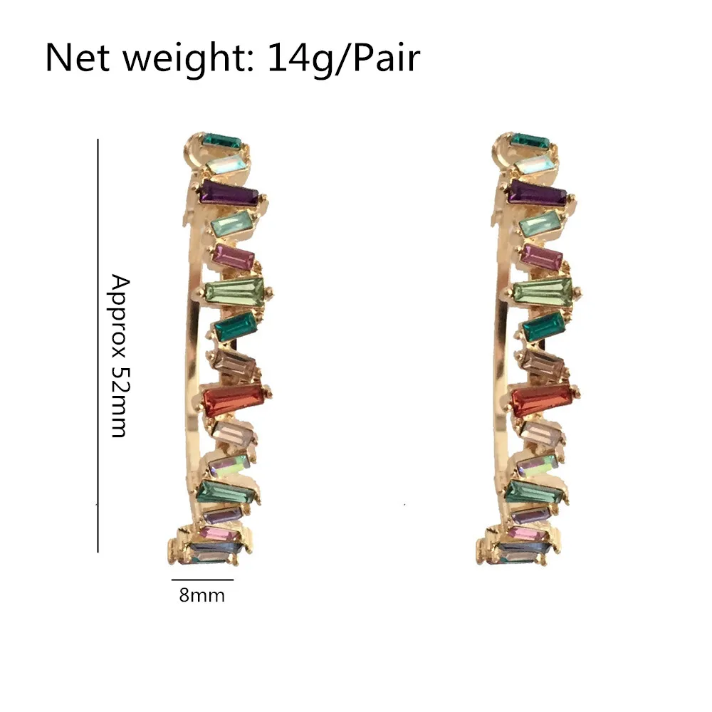 

New Arrival Gold color Multi Color Baguette Rhinestone Statement Hoop Eearrings for Women Party Box Packing Accessory Gift