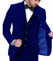 jeltonewin 2021 new arrival royal blue velvet groom suits for wedding slim fit 3 piece tuxedo terno masculino party suit for men