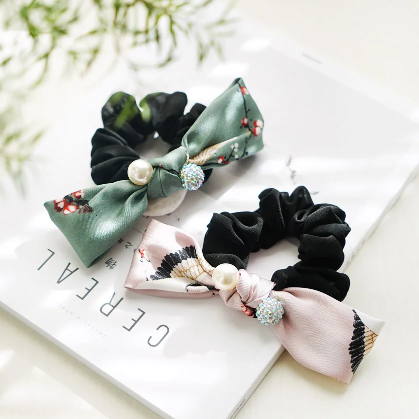 

Women Scrunchies Elastic Hair Ties Bands Adult Fabric Printed Bow Knot Fashion Girl Korean Mujer Accessories Hyuna Wholesale