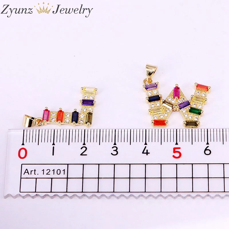 

10PCS, Rainbow Colorful CZ Micro pave Letter Intitial necklace Gold Color Cubic Zirconia Pendant Charm Statement Necklace