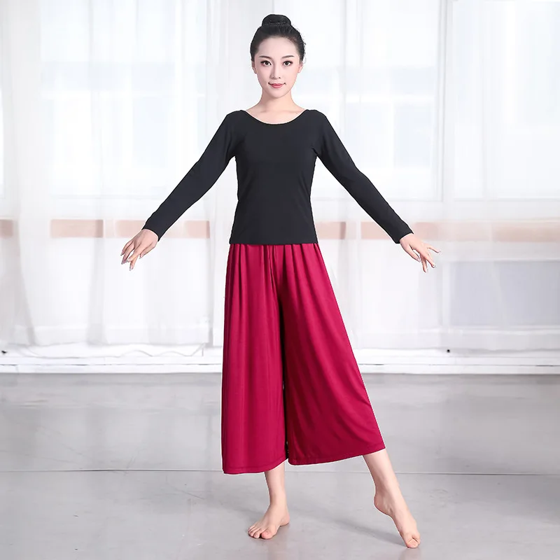 Dance practice clothes spring and summer long-sleeved modern dance suit adult modal beauty back shape body Latin |