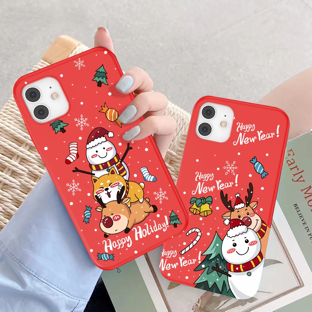 moskado TPU Red Santa Reindeer Phone Case for iphone 11 14 Pro Max 12 13 Mini X XR XS Max 7 8 Plus Dust-proof Mobile Phone Shell