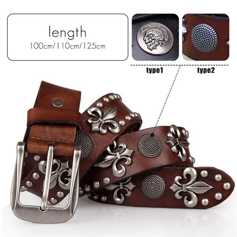 Череп шипованные заклепки из натуральной кожи ремень панк Рок мужской пряжкой