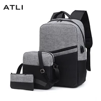 three pieces set leisure trend sports unisex backpack for men 2021 solid color large capacity simple and casual school bag