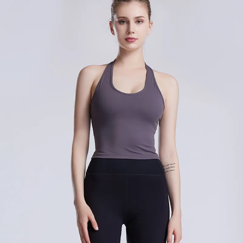 

Yoga Tops Yoga Vest T-shirt Sport Shirt Women Hang Neck Beauty Strap Chest Gathering Fitness High Waist Dance Training Clothes