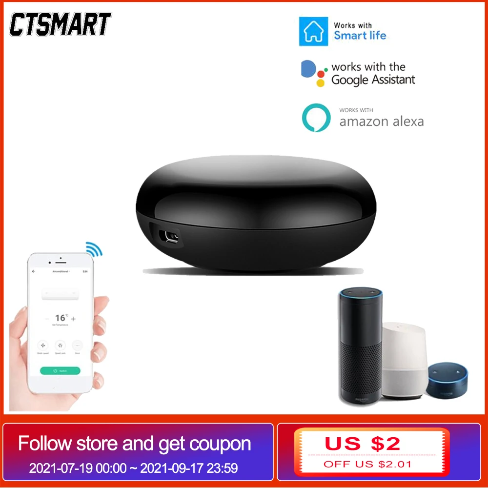 

Умный ИК-контроллер Wi-Fi, беспроводной пульт дистанционного управления Alexa Google Assistant, приложение Tuya/Smart Life, многонаправленный инфракрасный Ко...