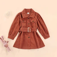 pudcoco 1 6t dress brown a line lapel button single breasted girls toddler kids with belt lace up princess sweet casual clothes