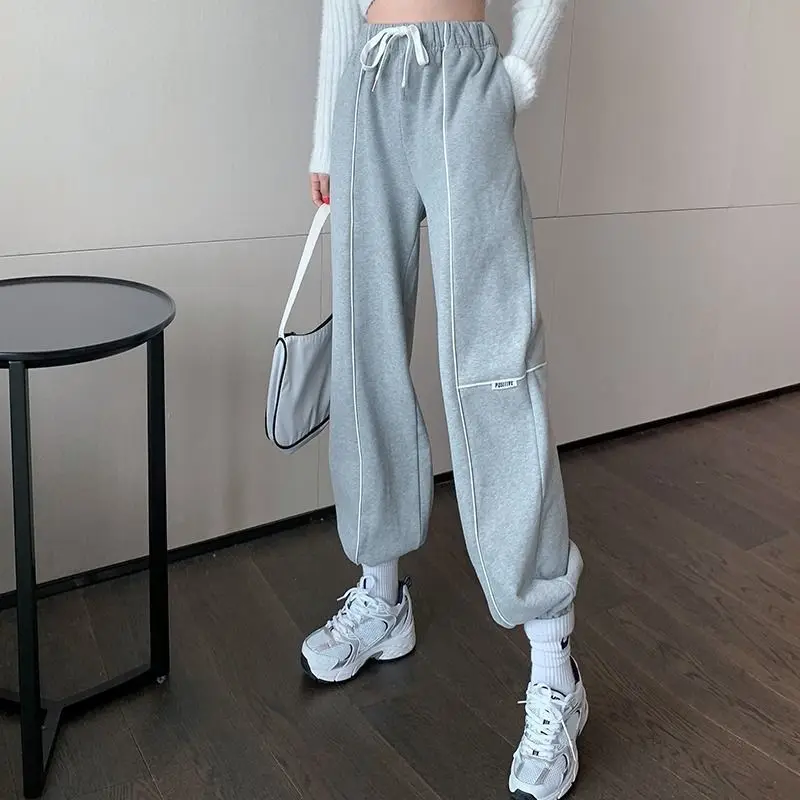 

HOUZHOU Gray Sweatpants Harajuku Joggers Korean Fashion Streetwear Casual Tracksuit Women High Waist Harem Pants Warm Velvet