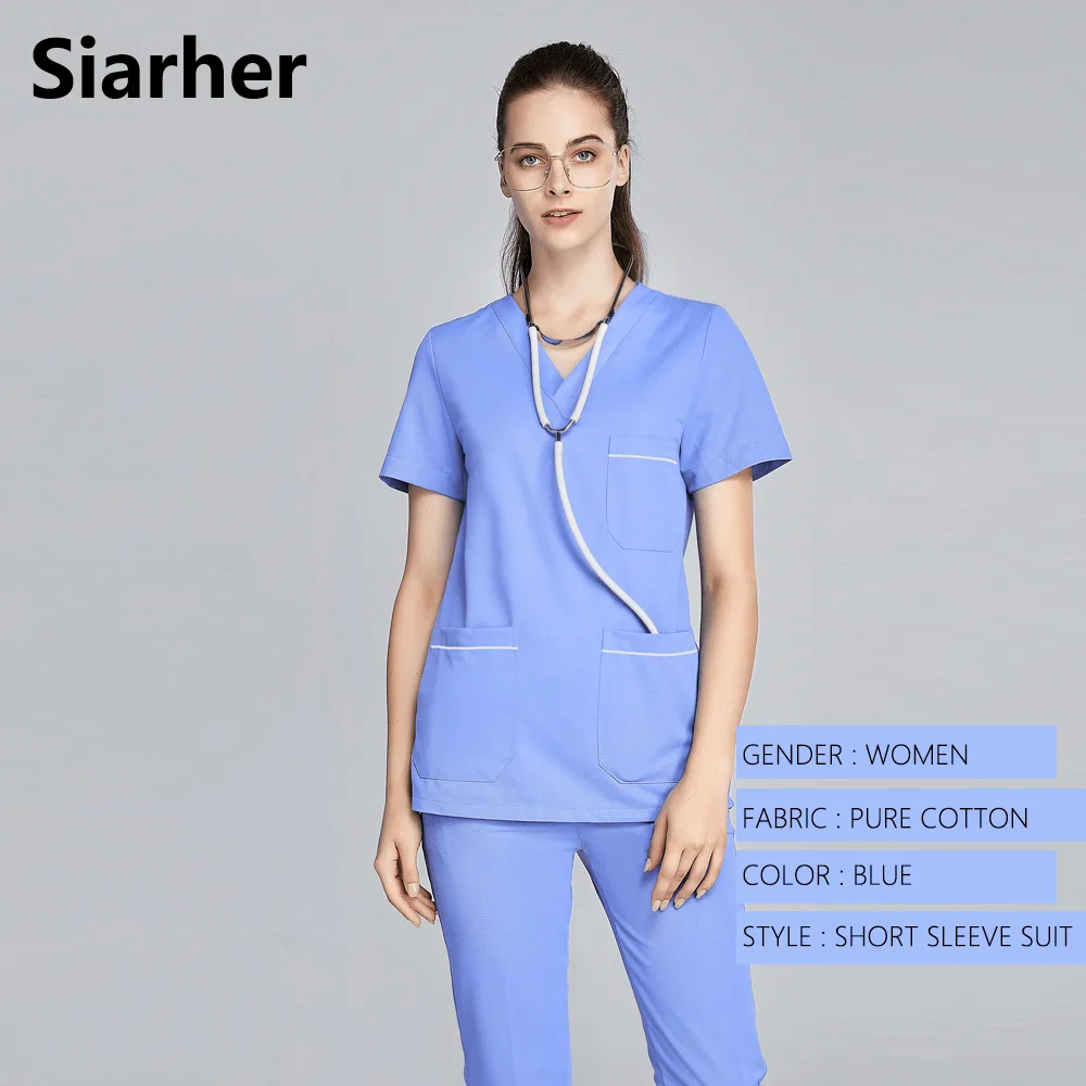 Унисекс короткий и длинный рукав v-образный вырез топ + брюки мужской женский