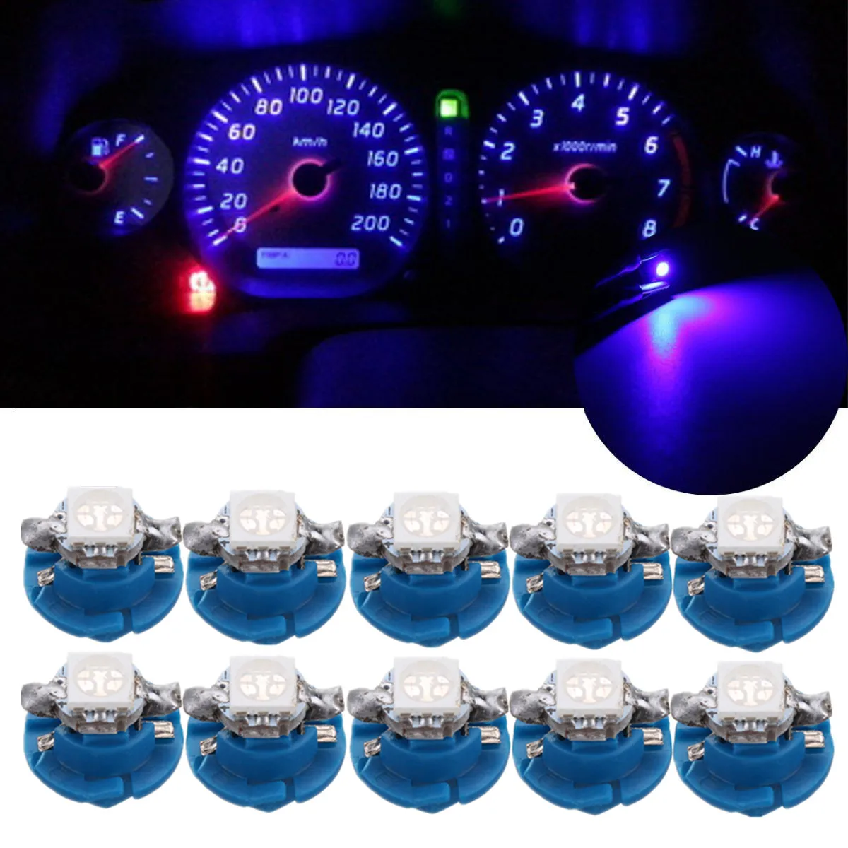 

10Pcs LED Light Car Gauge Speed Dash Bulb Dashboard Instrument Light Interior Lamp B8.4D 509T B8.4 5050 LED 1 SMD T5 Lamp