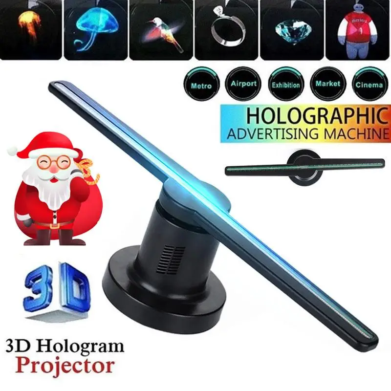 

Забавный Новый 3D голограммный проектор, голографический комплект с 16G TF 42 см дисплеем, Рождественская 3D Голограмма, проектор, вентилятор для...