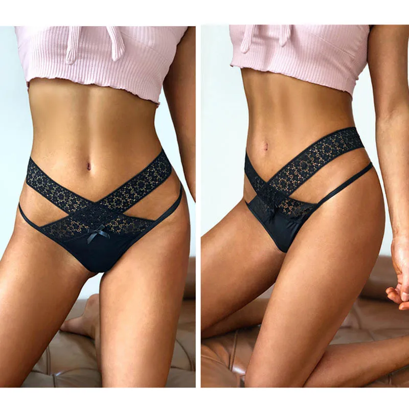 

Summer Sexy Lace Panties Women Embroidery Heart Lace Thongs String T Back Transparent Underwear Cross Straps Women Lingerie