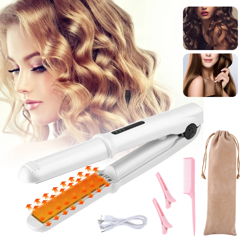 

2 в 1 беспроводной автоматический утюжок для завивки волос выпрямитель керамические щипцы для завивки волос палочка для завивки перезаряжа...