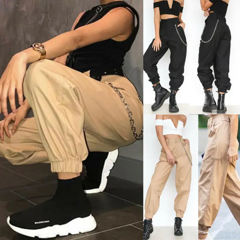 Женские модные однотонные брюки-карго с высокой талией в уличном стиле