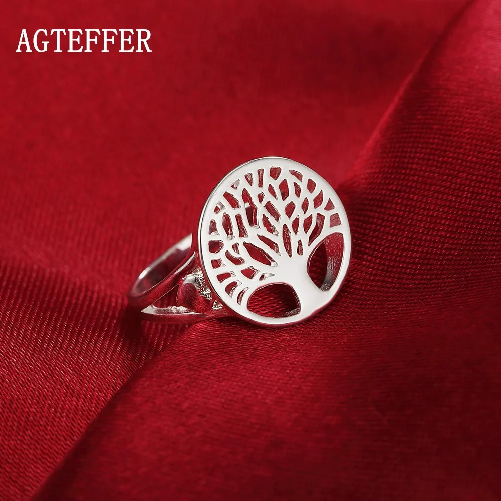 

AGTEFFER 925 Sterling Silver Trees Ring Round For Women Fashion Wedding Engagement Party Gift Charm Jewelry