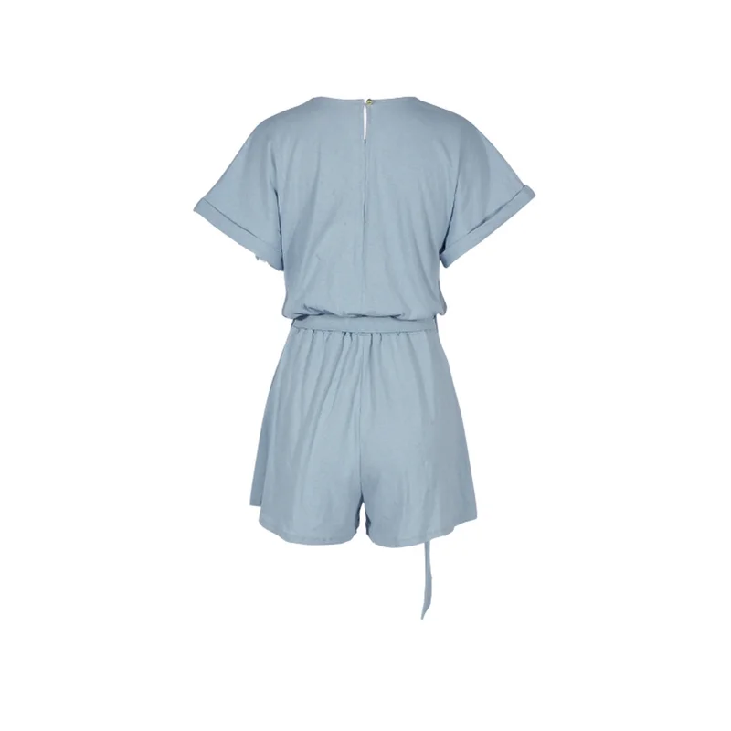 

Women's Spring and Summer New Fashion Jumpsuit Short Sleeve Round Collar Casual Strap Pants 2019 Female Casual Clothing