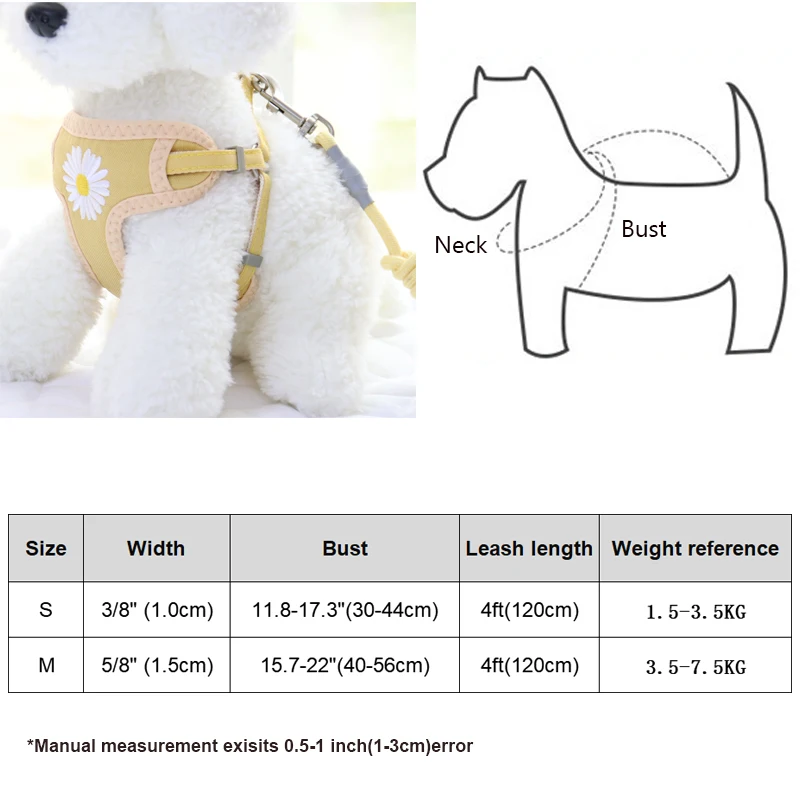 

Dog Harness and Leash Set Soft Keep Warm Embroidery Breathable Mesh Cat Harnesses Leash for Small Medium Dogs Cats Vest