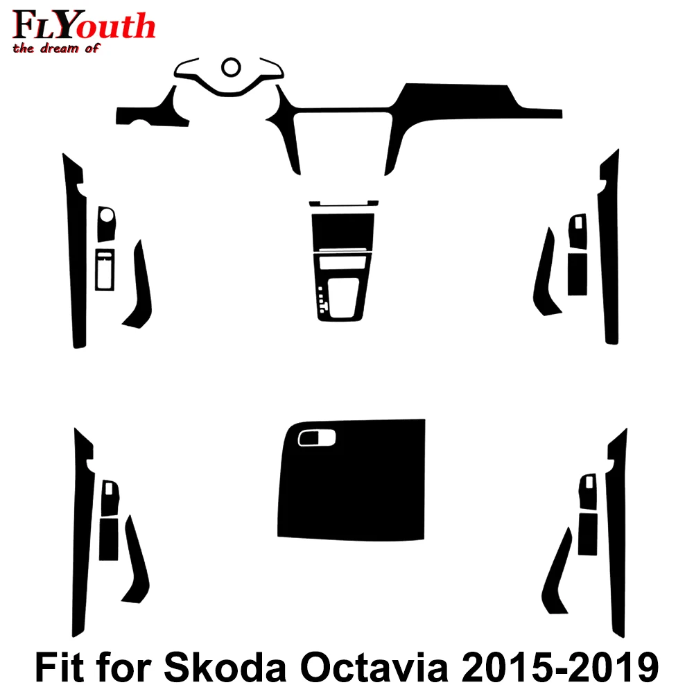 Наклейка 5D из углеродного волокна для Skoda Octavia 2015-2019, автомобильная панель переключения передач, держатель стакана для воды, панель, рамка, кр...