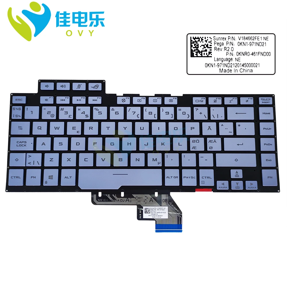 Teclado para Asus Noruega Laptops Zephyrus Ga502 iu Ga502du Ga502iv Gaming Portátil Teclados Cor Backlight 0kn1 971nd21 Rgb Rog