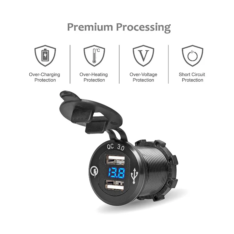 ROMAN QC 3,0 алюминиевый мотоцикл Лодка автомобиль 2 USB зарядное устройство светодиодный вольтметр для телефона планшета Z11 Прямая поставка