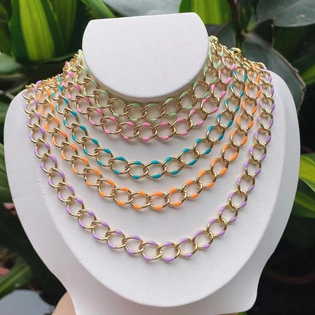 

KKBEAD Colorful Enamel Link Necklace Copper Gold Plate Necklaces Y2K Jewelry For Women Gift Chains Hiphop Chain Accessories