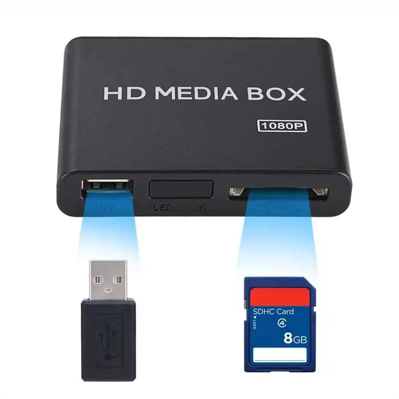 Мини медиаплеер 1080P Mini HDD медиа-бокс ТВ-бокс видео мультимедийный плеер Full HD с MMC