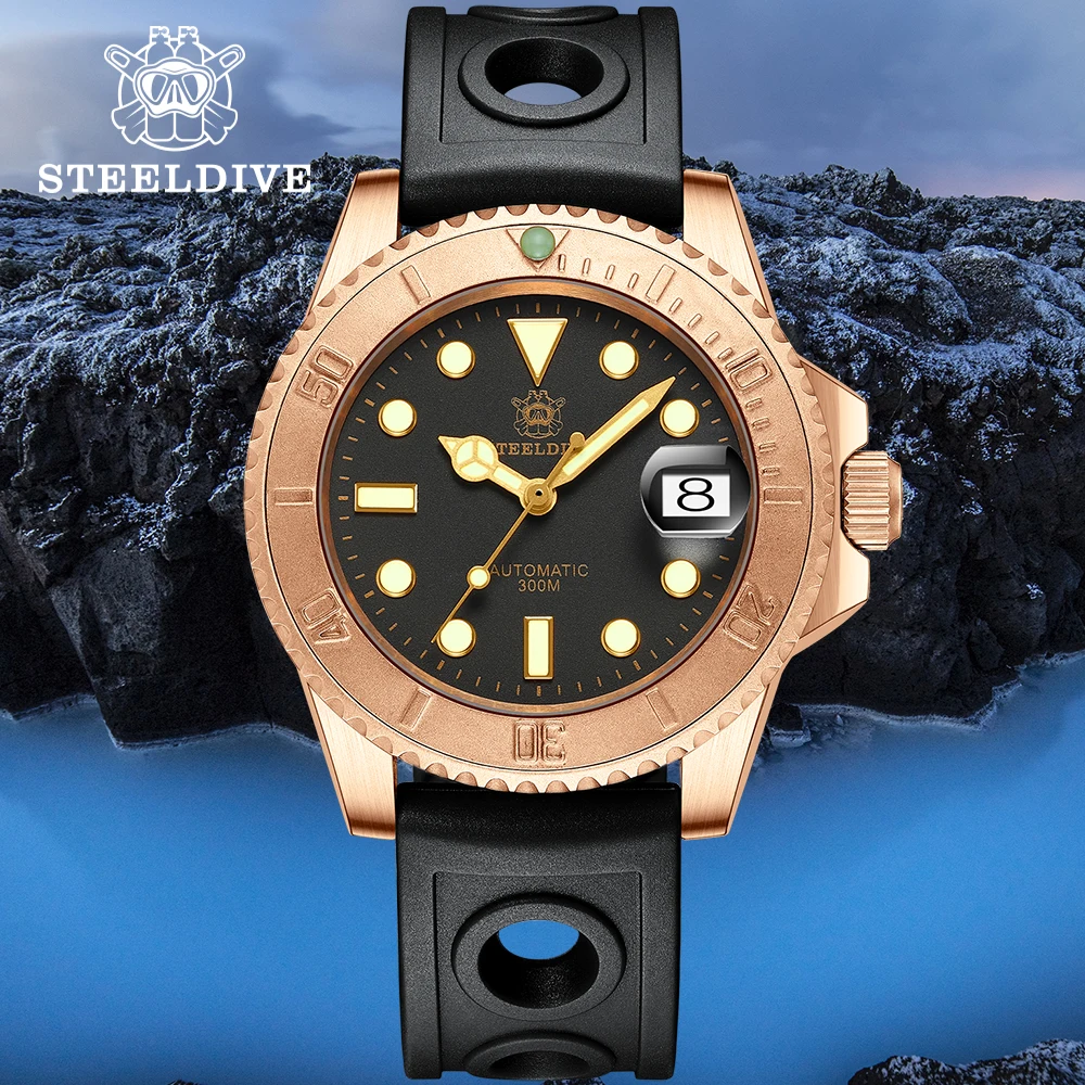 

STEELDIVE SD1953S CUSN8 Bronze Diver Watch Men's Mechanical Watch C3 Luminous Water Resistant 300M Japan NH35 Retro Wristwatch