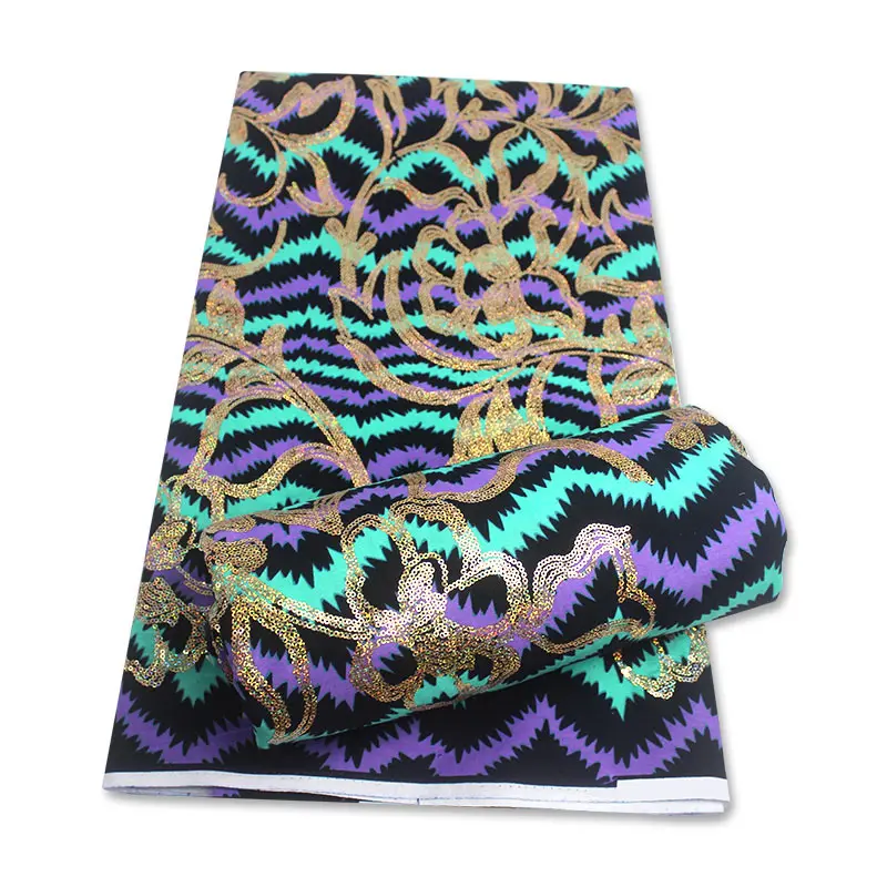 

Purple 100%cotton African Nigerian Wax Prints Sequins Tassels Ankara Wax Fabric Veritable Ghana Style For Clothes 6yards/pcs