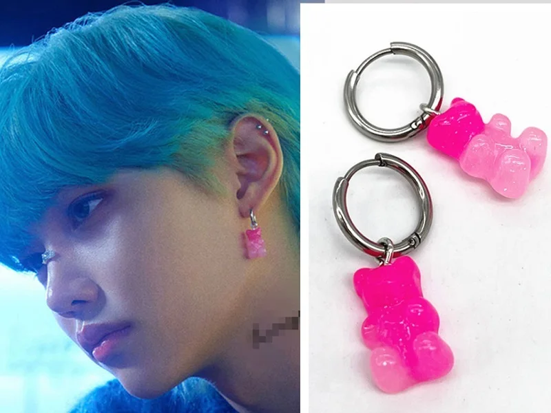 

KPOP Stray Kids Felix Li Longfu The Same Earrings Sweet Pink Bear Ear Clip Earbuckle Soft Candy Style K-POP Student Gifts