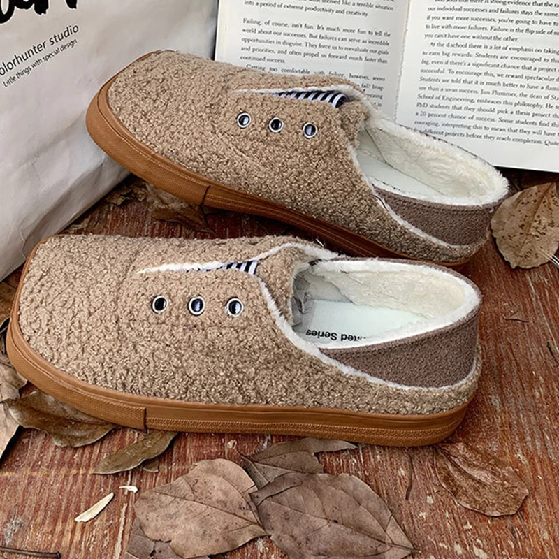 Женские парусиновые туфли теплая и бархатная хлопковая обувь на плоской подошве