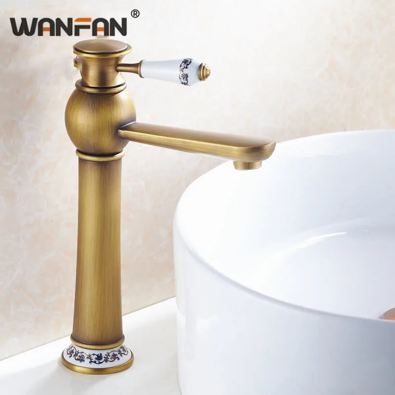 

Bathroom Antique Basin Faucets Cermaic White Handle Modern Water Taps Hot and Cold Mixer Lever Chrome Silver Deck Mounted 9003L