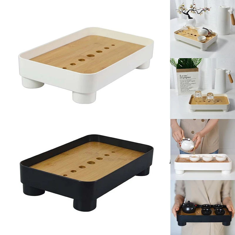 

Double Layers Cups Drain Tray Rectangular Teacup Water Cup Tray Bamboo Fruit Vegetable Organizer Plate Kitchen Storage Rack