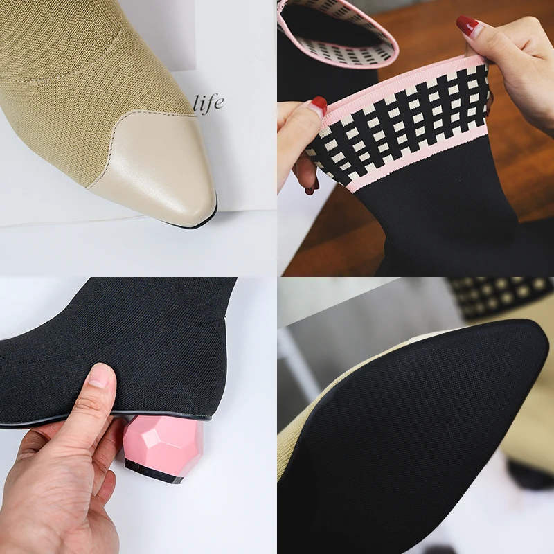 Пикантные эластичные ботильоны из натуральной кожи с острым носком розовые