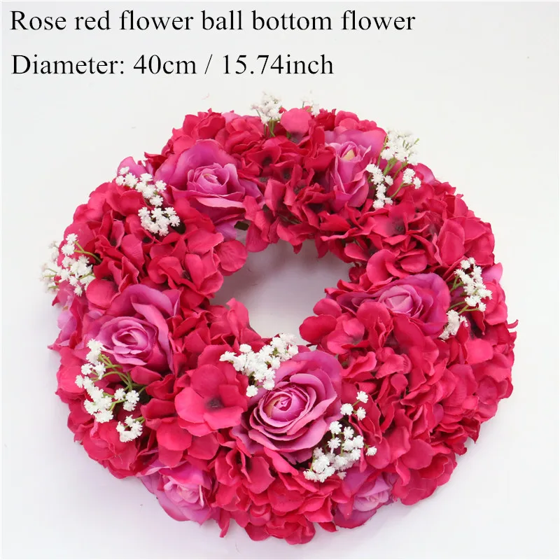 Rose red 1 40cm Индивидуальные искусственные Гипсофилы розы гортензии цветок шар украшения дома фестиваль свадебный обеденный стол дорога свинец Венок 1 шт - Цвет: Rose red 1 40cm