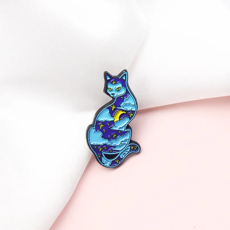 

MIX DESIGNS Creative Starry Cat Enamel Pin Demin Jacket Pins Spoof Gift Clothes Buckle WHOLESALE