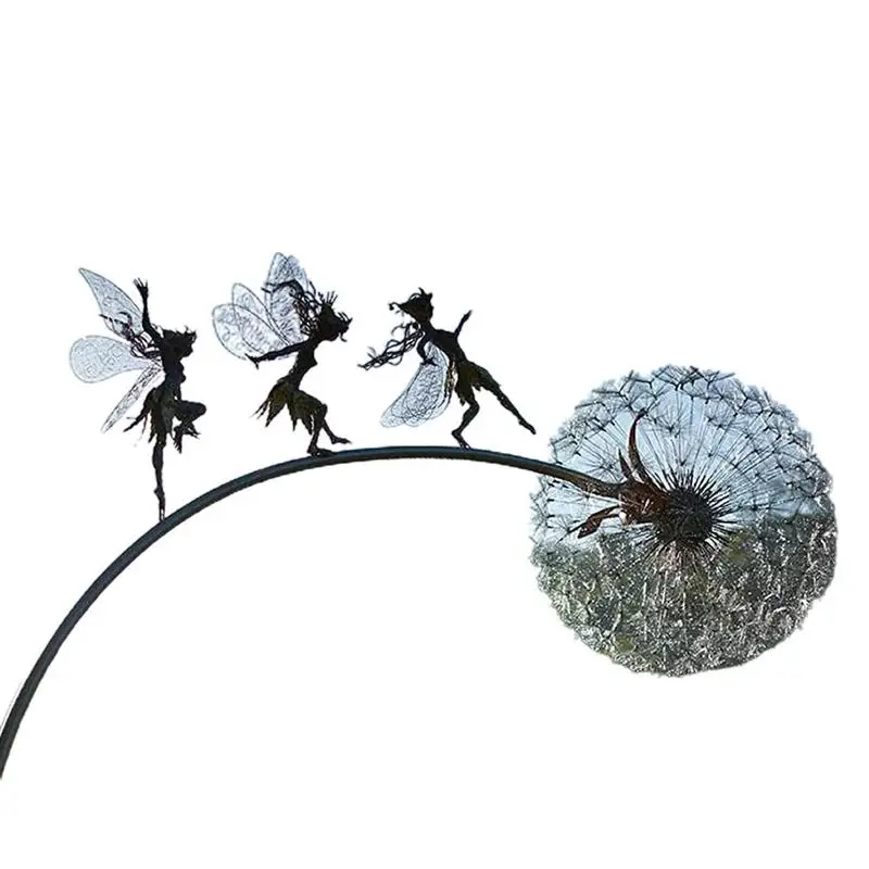 

Garden Decorative Stake Fairies And Dandelions Dance Together Metal Garden Yard Art Decor Lawn Landscape Sculpture Decoration