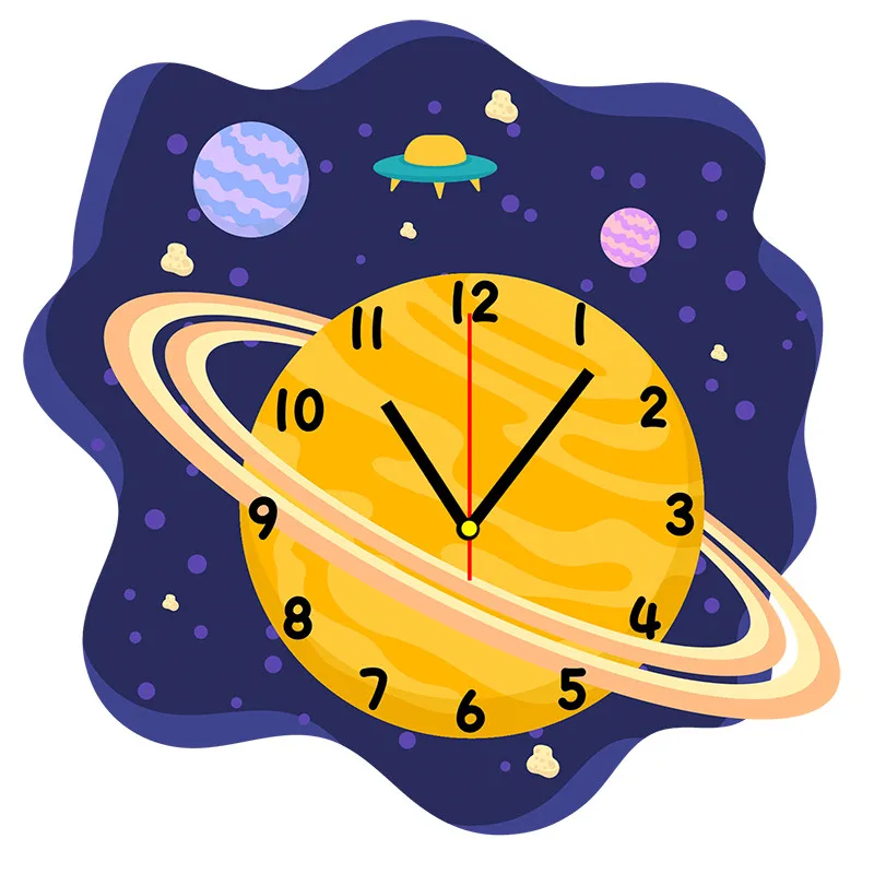 Декоративные настенные часы в виде мультяшной планеты для детской комнаты