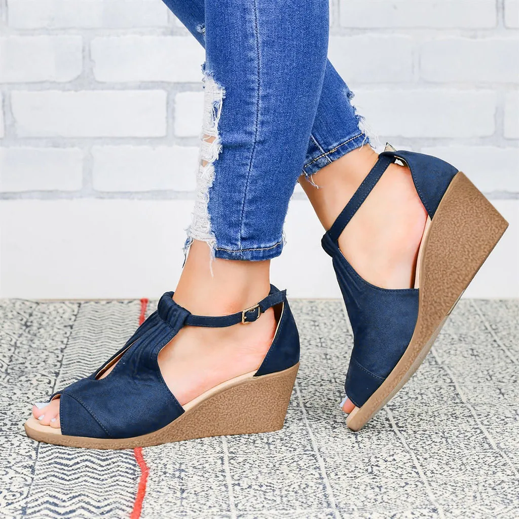 

Summer New Peep Toe Women Beach Sandals Ladies Fashion Wedges Buckle Peep Toe Big Size Casual Shoes Sandals Roma Shoes #01