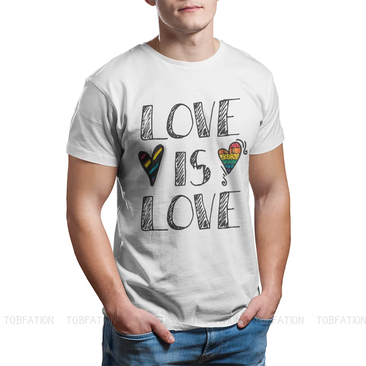 

Gay Lesbian Homosexual LGBT Pride Month Parades Men's TShirt Love Is Love Doodles Fashion T Shirt Graphic Streetwear Hipster