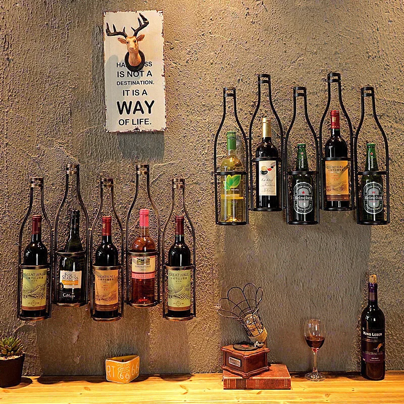 american industrial style iron hanging wine rack material safety bar home living room bar counter wall hanging wine rack old cra free global shipping
