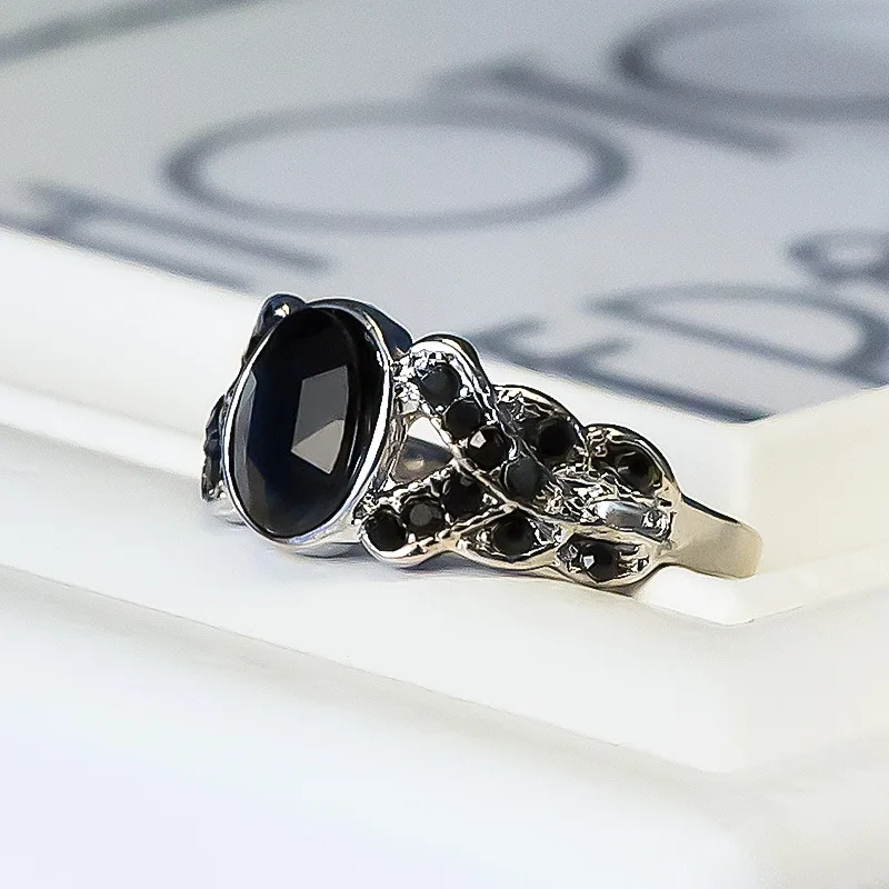 Винтажное женское черное/белое кольцо с камнем набор кристаллом цирконием