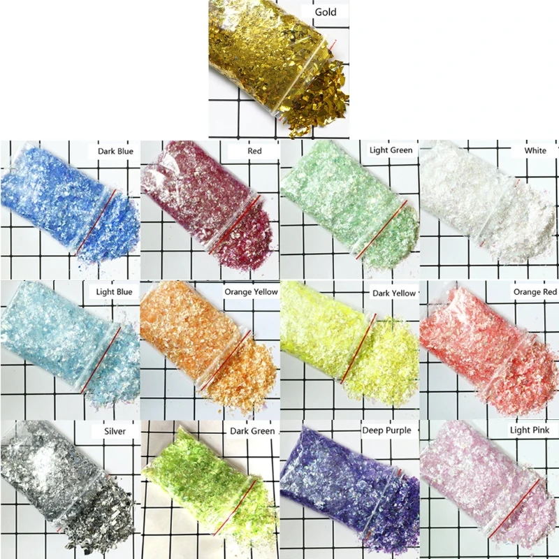 

13 Colors Colorful Shell Broken Sugar Paper Pieces Flashing Decor UV Epoxy Resin Mold Jewelry Fillings Jewelry Making