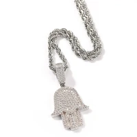 new fashion hamsa hand pendent necklace aaa iced out cubic zirconia silver color charms for women hip hop jewelry drop shipping