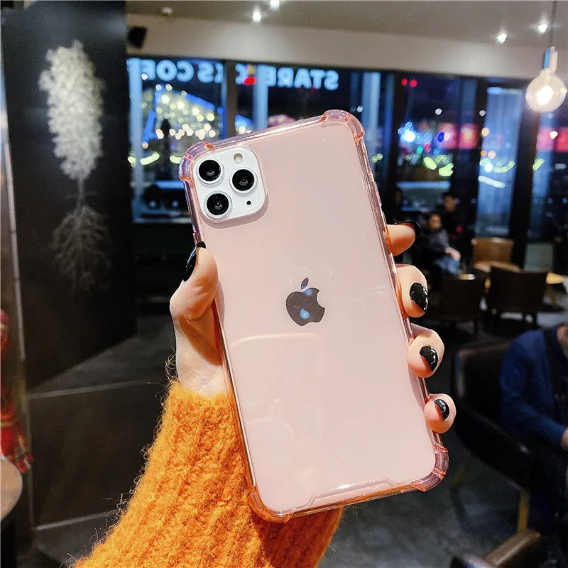 USLION противоударный армированный Прозрачный чехол для iPhone 11 Pro Max XS Max XR X 8 7 6 6s Plus 5 5S SE прозрачные телефонные чехлы крышка подушки безопасности - Цвет: Pink