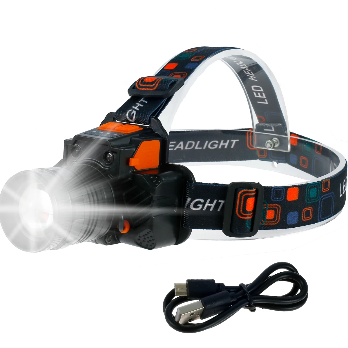 

3 Lighting Modes USB Rechargeable Headlamp Flashlight IP5 Outdoor Night Fishing Long-lasting Battery Outdoor Telescopic Zoom