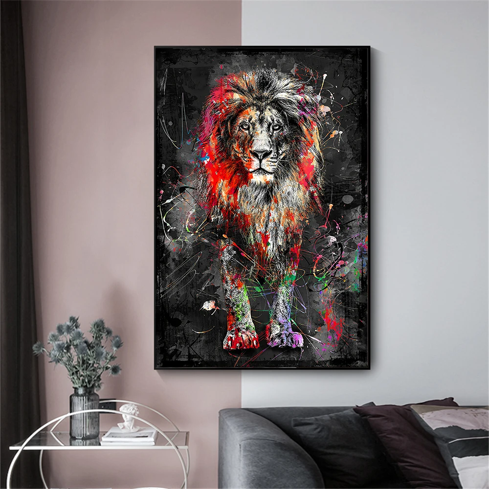 

Colorful Lion Oil Paintings Print on Canvas Abstract Animal Wall Art Posters and Prints Cuadros Pictures for Modern Home Decor
