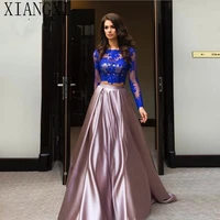 dark lavender two pieces prom dress maxi gown a line pleated zipper high waist chic prom event party dress long custom made saia