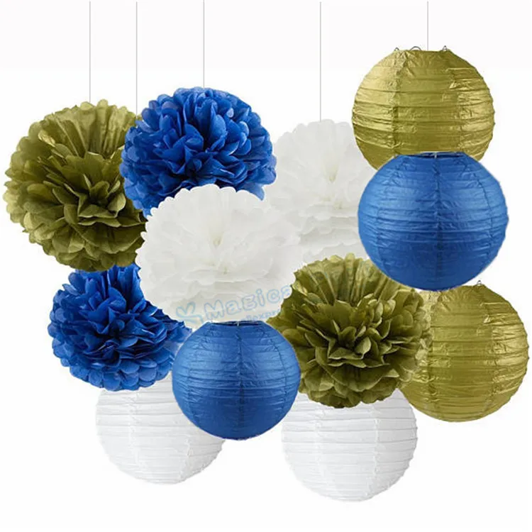 1 Набор белых темно синих золотых бумажных поделок бумажные помпоны золотой