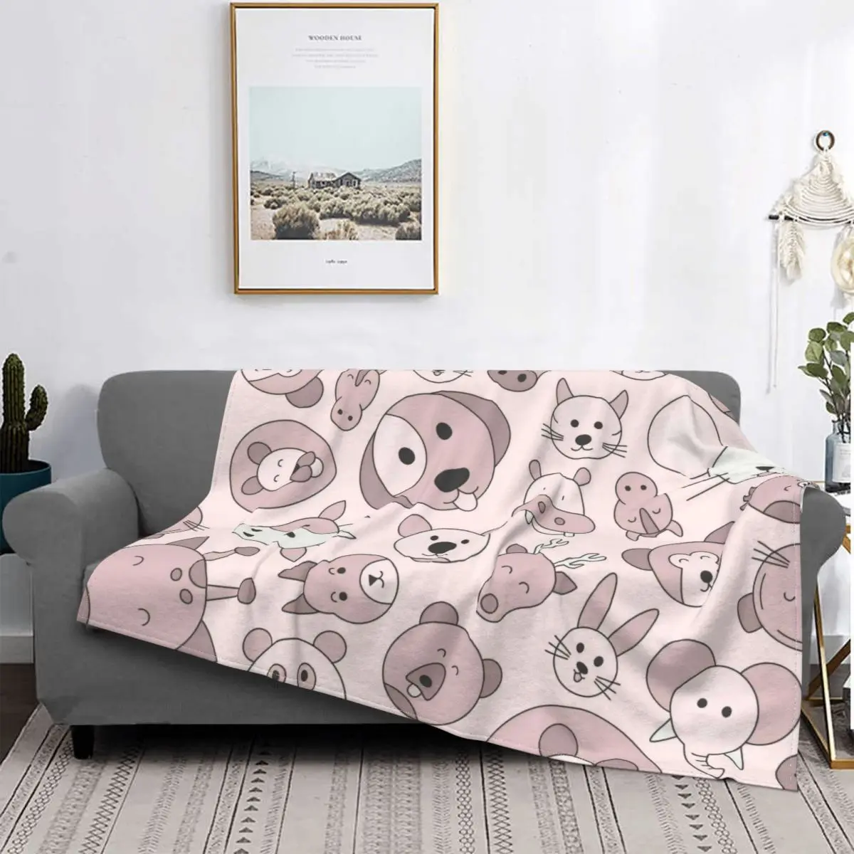 

Dog Cute Animal Pet Blanket Plaid Printed Stitch Warm Breathable Flannel Throw Blankets For Bedding Home