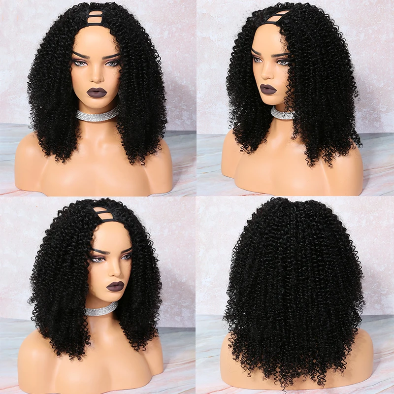 U образные парики из человеческих волос кудрявые 180 250 плотность средняя часть